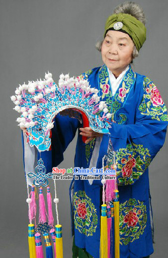 Peking Opera Embroidered Old Woman Costumes Long Robe
