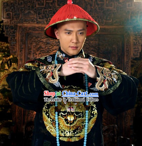 Qing Dynasty Imperial Palace Royal Family Member Chieftain Clothing and Hat for Men