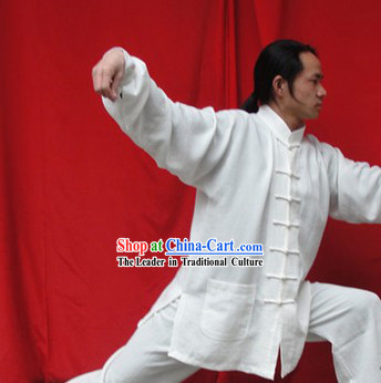Classic Pure White Natural Flax Mandarin Chinese Martial Arts Outfit