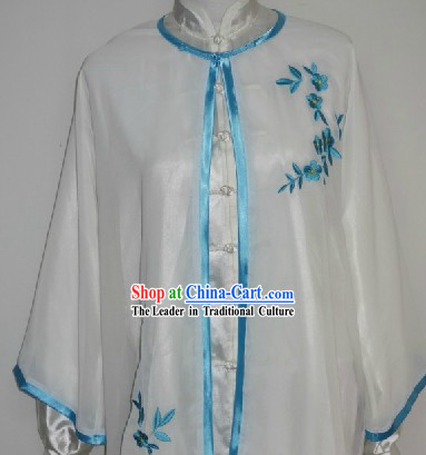 Traditional Chinese Competition and Practice Blouse Pants and Embroidered Flower Veil