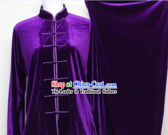 Purple Winter Pleuche Tai Chi Uniform Male Female Kung Fu