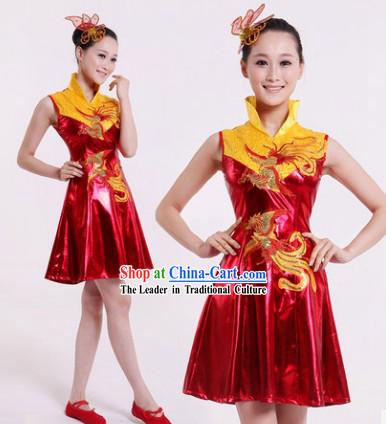 High Collar Chinese Festival Parade Phoenix Dance Costumes Complete Set for Women