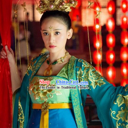 Ancient Chinese Blue Princess Embroidered Clothes Complete Set