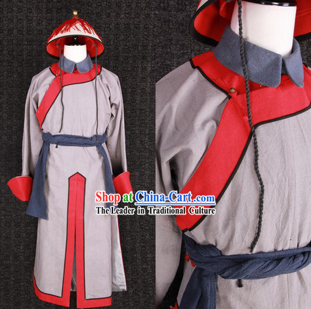 Qing Dynasty Imperial Guard Solider Costumes and Hat Complete Set