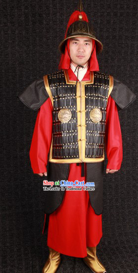 Ancient Chinese Royal Family Bodyguard General Armor Costumes and Helmet Complete Set for Men