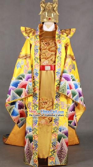 Ancient Tang Dynasty Emperor Dragon Clothing Costumes and Crown Hat Complete Set for Men