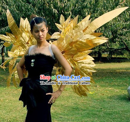 Handmade Golden Long Feather Angel Wings Stage Performance Props