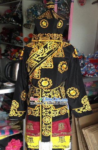 Ancient Chinese Embroidered Opera Costumes and Hat for Men