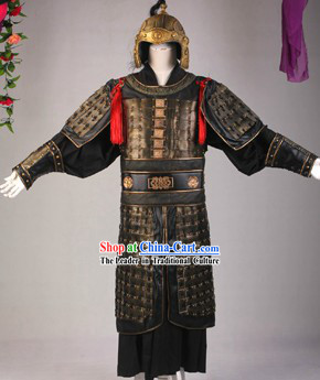 Ancient Chinese Three Kingdoms General Armor Outfit and Hat Complete Set for Men
