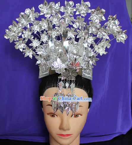 Traditional Miao Ethnic Silver Three Birds Comb Hat