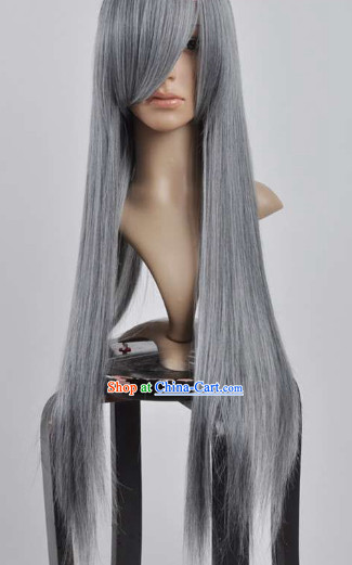 Ancient Chinese Style Long Grey Wig for Men