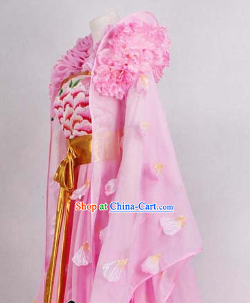 Ancient Chinese High Collar Pink Flower Empress Clothes Complete Set