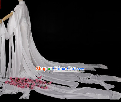 Traditional Chinese Pure White Hanfu Clothes with Long Tail