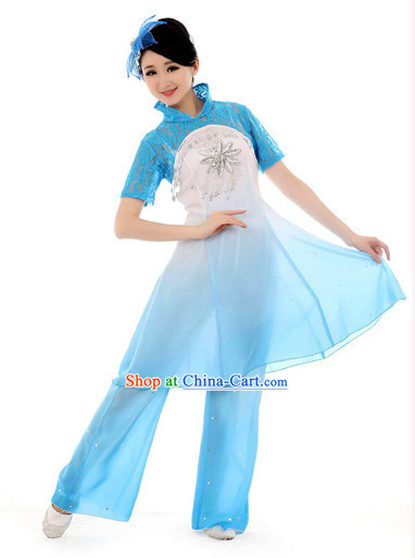 Traditional Chinese High Collar Fan Dancing Costumes Complete Set