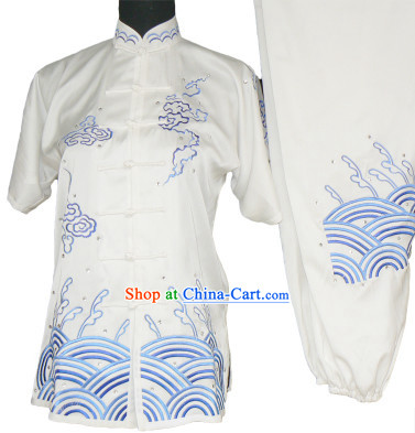 Top Silk Kung Fu Ocean Wave Embroidery Uniform