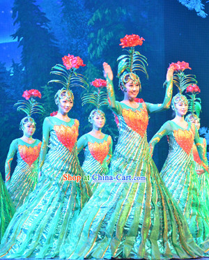 Professional Stage Performance Flower Dancing Costumes and Headwear Complete Set