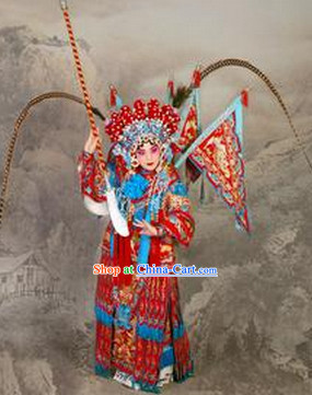 Traditional Chinese Beijing Opera Mu Guiying Costumes and Helmet for Kids