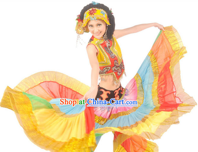 Professional Stage Performance Yi Dance Costumes and Headdress for Women