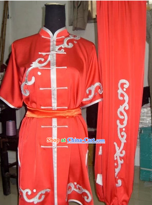 Professional Red Kung Fu Tai Chi Silk Uniform