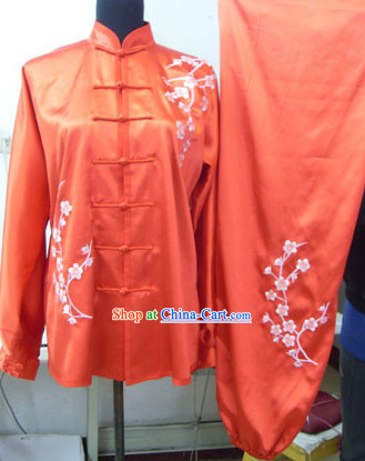 Traditional Red Plum Blossom Embroidery Chinese Kung Fu Suit