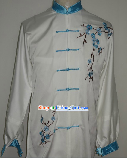 Traditional White Plum Blossom Embroidery Kung Fu Suit