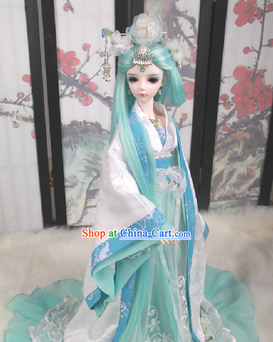 Ancient Chinese White and Blue Hanfu SD Clothes Complete Set