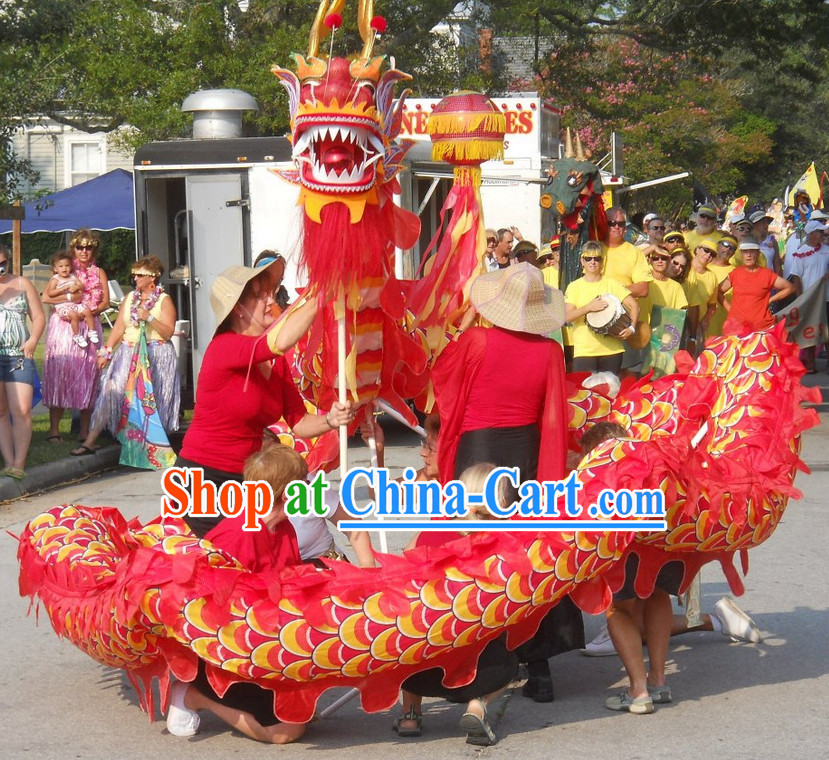 10 Meters Chinese Spring Festival Red Dragon Dance Costume for 6 People