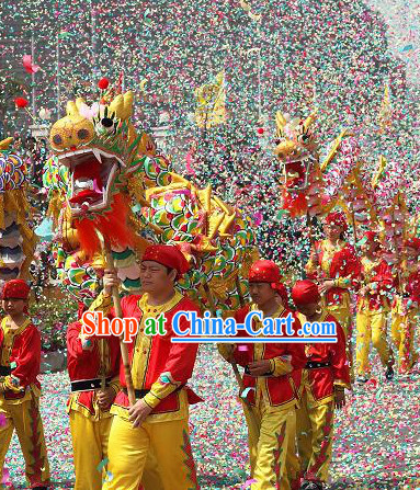 Chinese Big Festival Celebration Dragon Dance Costumes Equipment Complete Set for Eight Children