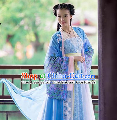 China Ancient Beauty Hanfu Long Robes Clothes Halloween Costume Complete Set for Women