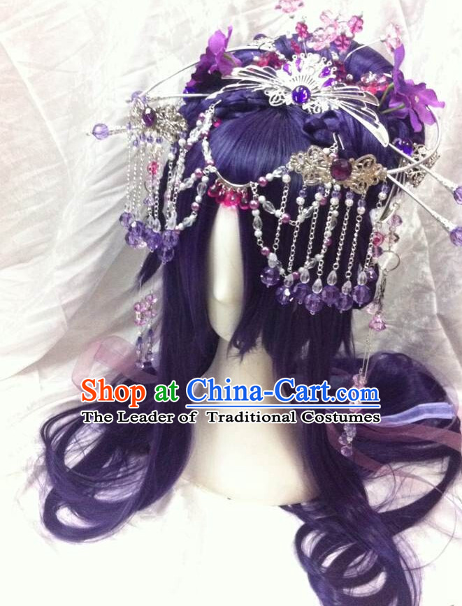 Chinese Fairy Legend Queen Princess Emperor Cosplay Long Wigs and Hair Accessories