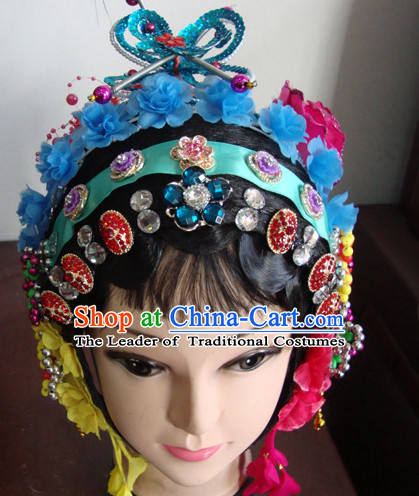 Handmade Ancient Chinese Peking Opera Hua Dan Wigs and Hair Pieces Set