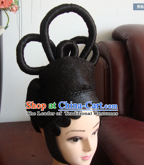 Ancient Chinese Stage Queen Black Long Wigs