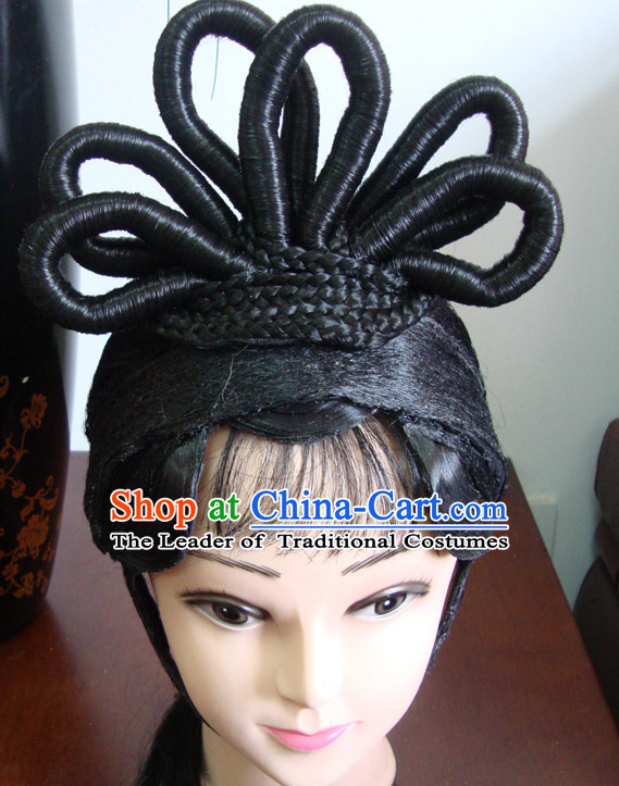 China Stage Performance Qing Yi Hairstyles Long Black Wigs Fascinators Fascinator Wholesale Jewelry Hair Pieces