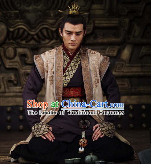 Chinese Ancient Emperor Knight Dresses online Designer Halloween Costume Wedding Gowns Dance Costumes Cosplay and Hair Jewelry Complete Set