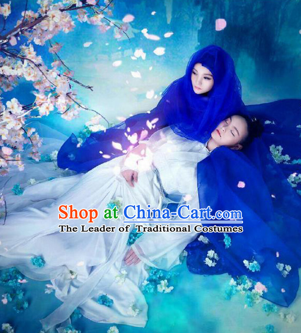 Chinese Ancient Mysterious Lady Blue Mantle Style Costumes