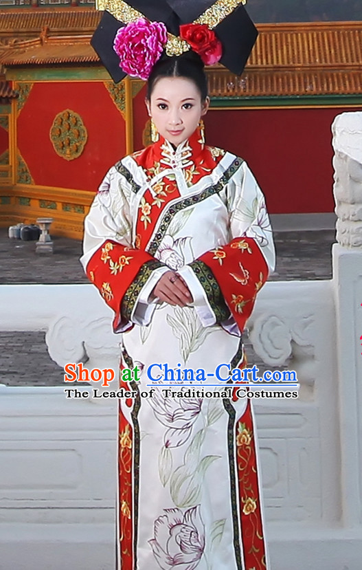 Asian Chinese Qing Dynasty Princess Queen Clothing and Headpieces Halloween Costume Complete Set