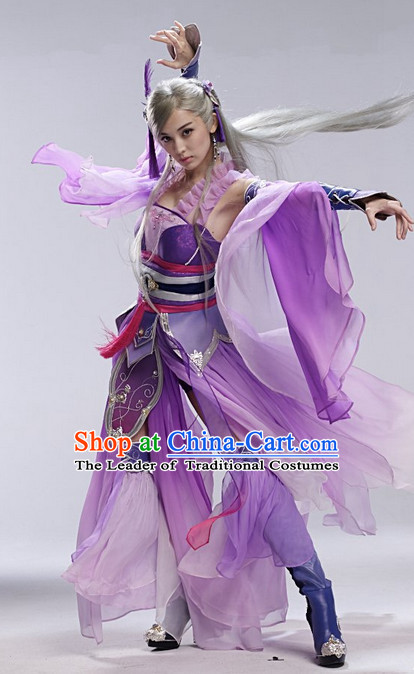 Purple Asia Chinese Fairy Halloween Costume Cosplay Costumes and Hair Accessories Complete Set