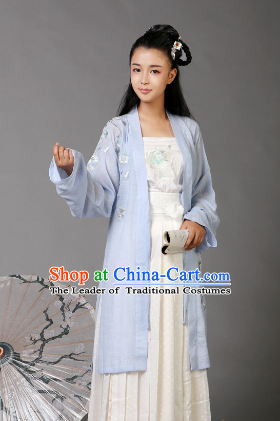 Ancient Chinese Song Dynasty Female Hanfu Costumes Clothes and Hair Jewelry Complete Set for Women
