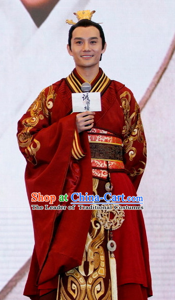 Ancient Chinese Qing Dynasty Prince Hanfu Clothes and Crown for Men