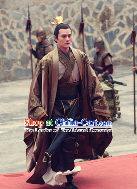 Chinese Ancient Emperor Hanfu Clothing and Handmade Headpieces for Men