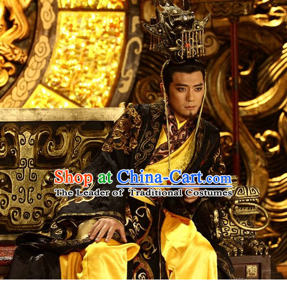 Chinese Shang Dynasty Emperor Costumes Chinese King Costume and Hat Complete Set
