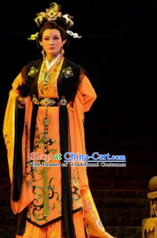 Eastern Zhou Dynasty Spring and Autumn Empress Chinese Stage Opera Costume and Hair Accessories Complete Set for Women