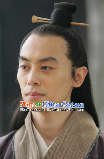 China Eastern Zhou Dynasty Sun Tzu Black Long Wigs for Men