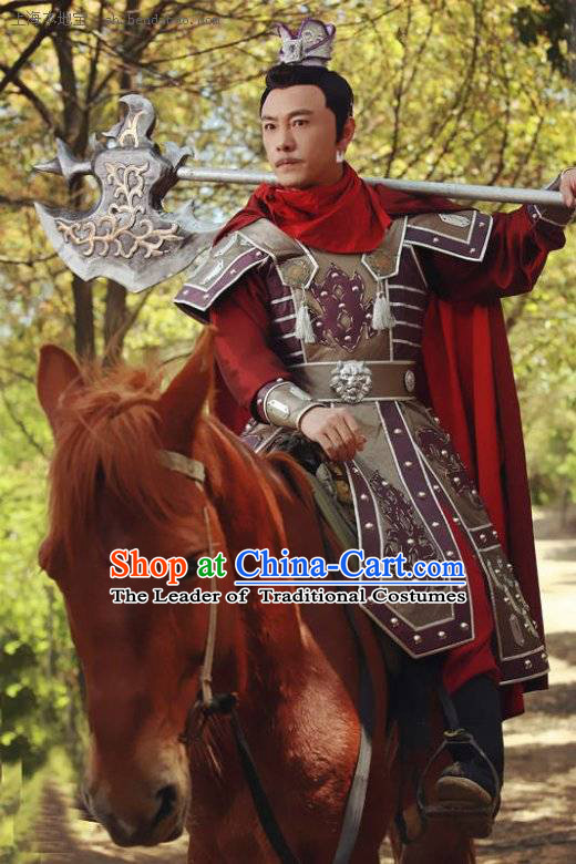 Chinese Costume Sui Dynasty Period Cheng Yaojin General Knight Body Armor Costumes Complete Set for Men