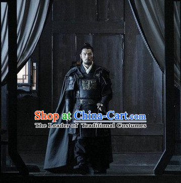 Ancient Chinese Costume Three Kingdoms Military General Zhang Liao Armor Costumes and Hair Accessories Complete Set for Men