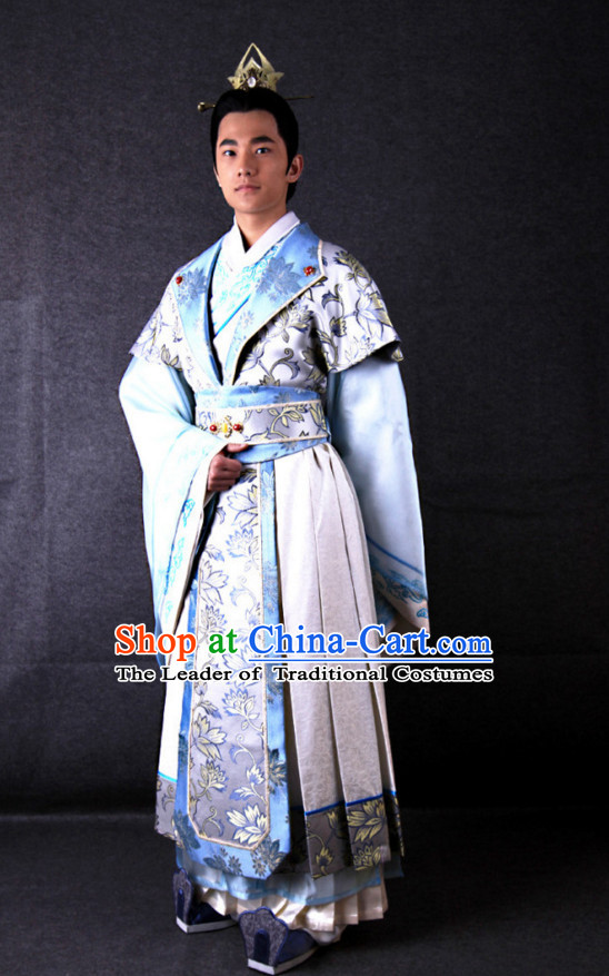 Ancient Chinese Costume Three Kingdoms Wedding Acomplished Poet and Prince Cao Zhi and Hair Accessories Complete Set for Men