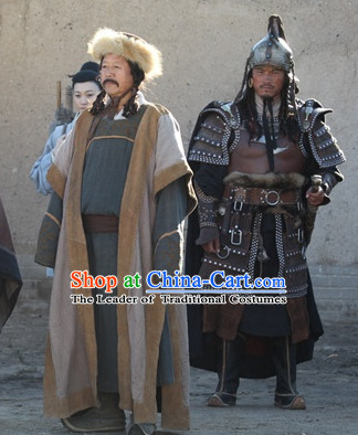 Yuan Dynasty Cheng Ji Si Han Genghis Khan Costumes Dresses Clothing Clothes Garment Outfits Suits Complete Set for Men