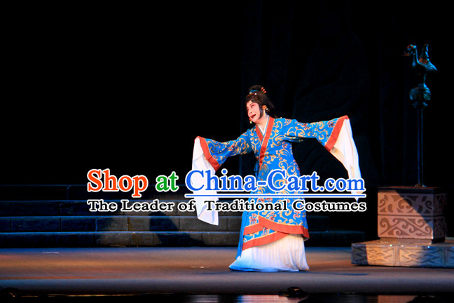 Chinese Han Dynasty Blue Princess Opera Clothing Costumes Dresses Clothing Clothes Garment Outfits Suits Complete Set for Women