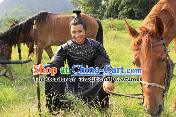 Chinese Han Dynasty Military General Armor Costumes Dresses Clothing Clothes Garment Outfits Suits Complete Set for Men