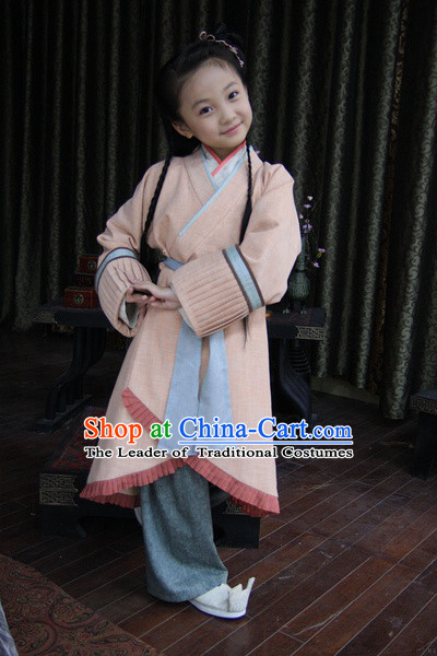 Chinese Han Dynasty Kids Costumes Dresses Clothing Clothes Garment Outfits Suits Complete Set